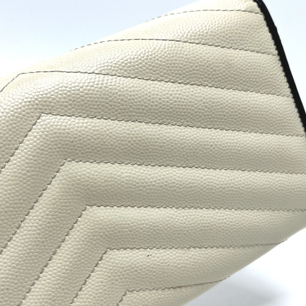 Saint Laurent Paris Wallet Cassandra Chevron Bicolor Leather White — view 4