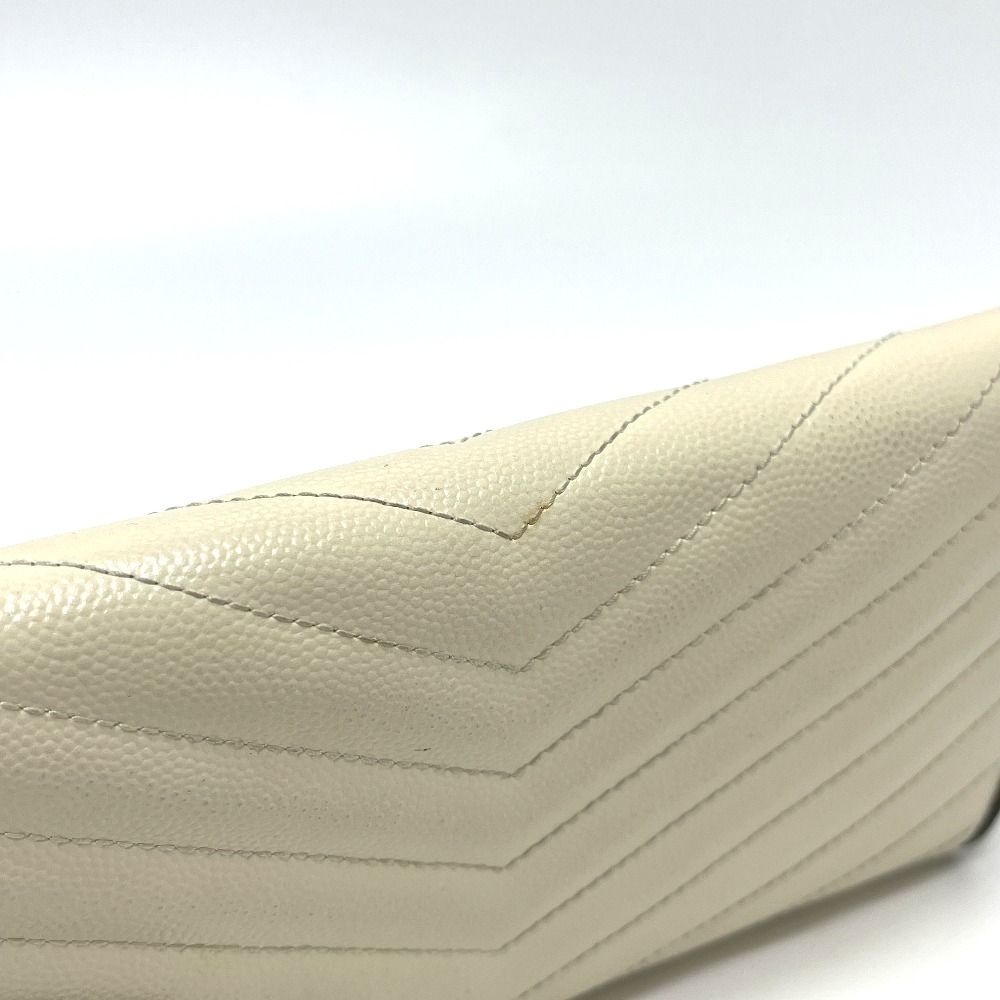 Saint Laurent Paris Wallet Cassandra Chevron Bicolor Leather White — view 3