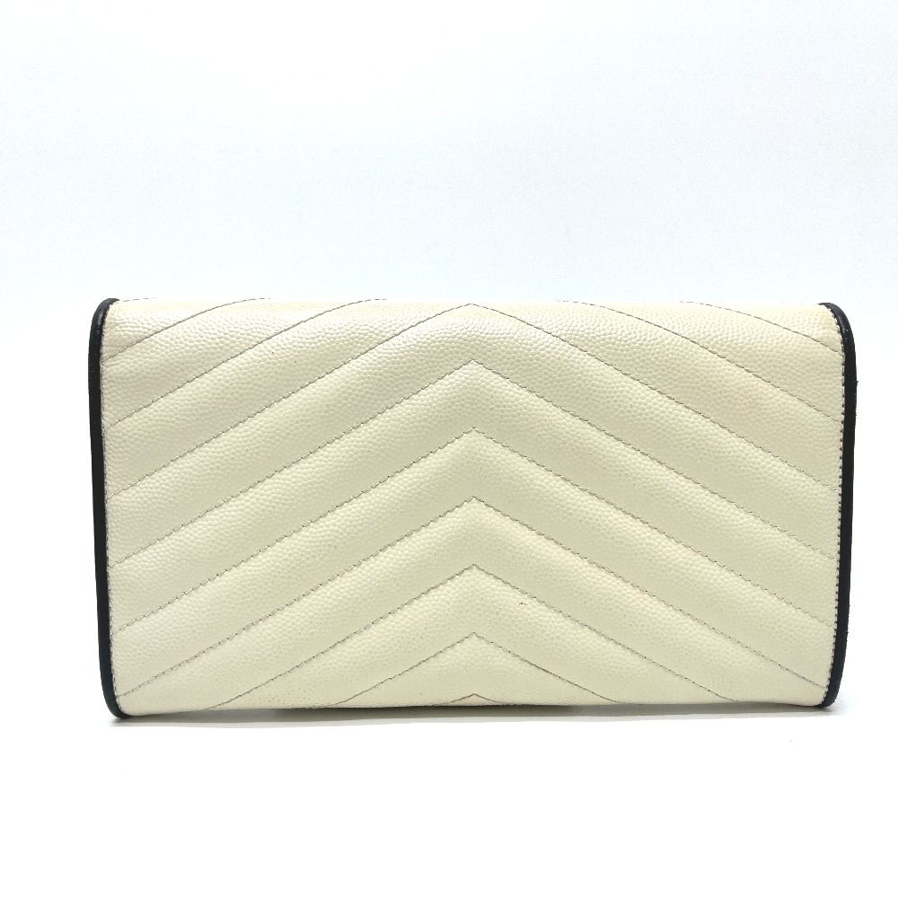 Saint Laurent Paris Wallet Cassandra Chevron Bicolor Leather White — view 2