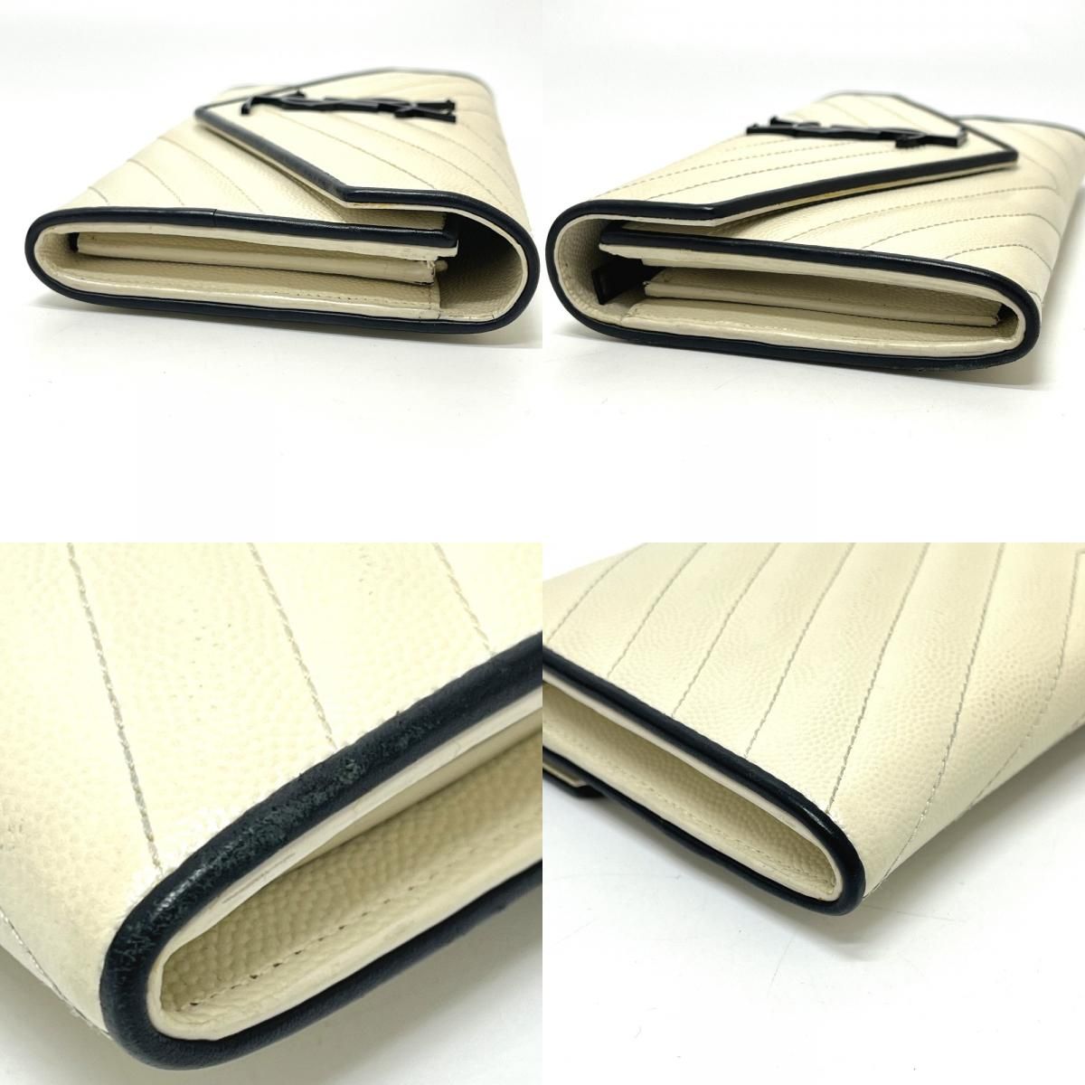 Saint Laurent Paris Wallet Cassandra Chevron Bicolor Leather White — view 6