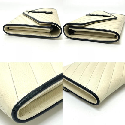 Saint Laurent Paris Wallet Cassandra Chevron Bicolor Leather White — view 6