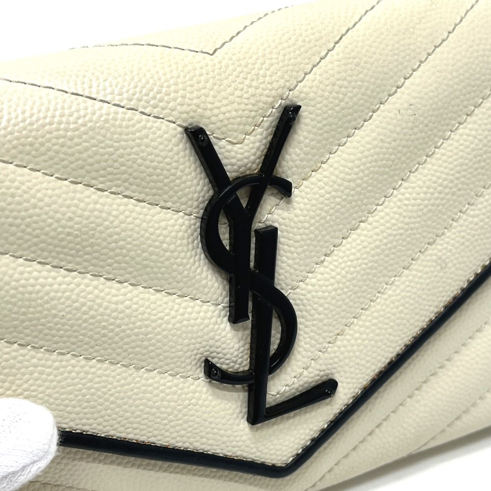 Saint Laurent Paris Wallet Cassandra Chevron Bicolor Leather White — view 5