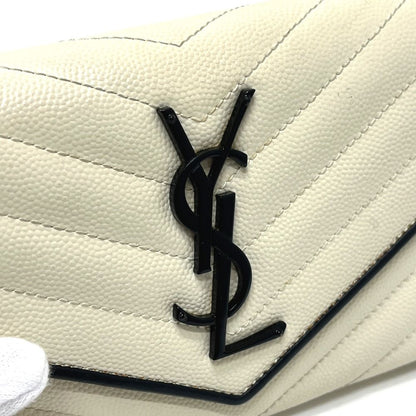 Saint Laurent Paris Wallet Cassandra Chevron Bicolor Leather White — view 5