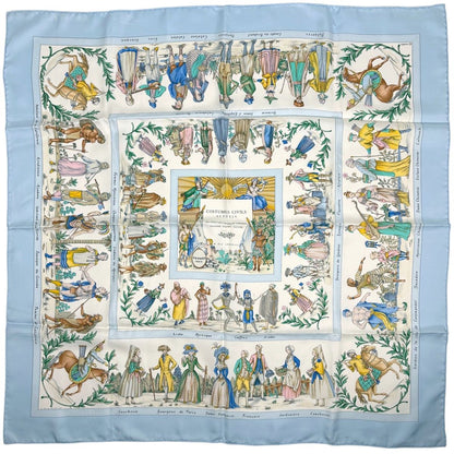 Hermes Carre 90 Costumes Civils Actuels Modern Citizen Scarf Silk Blue