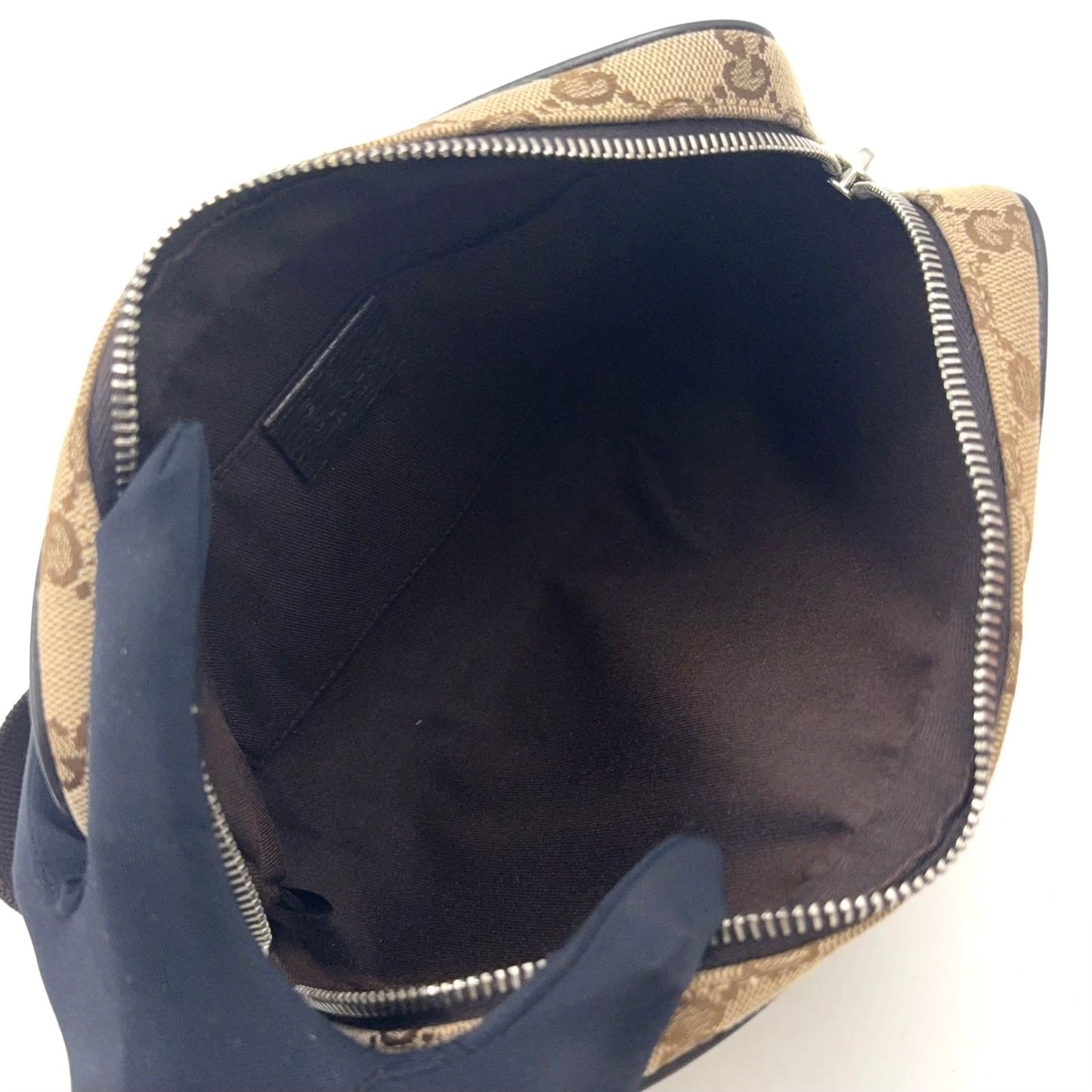 Gucci GG Canvas Leather Dark Brown Beige Belt Bag Silver — view 3