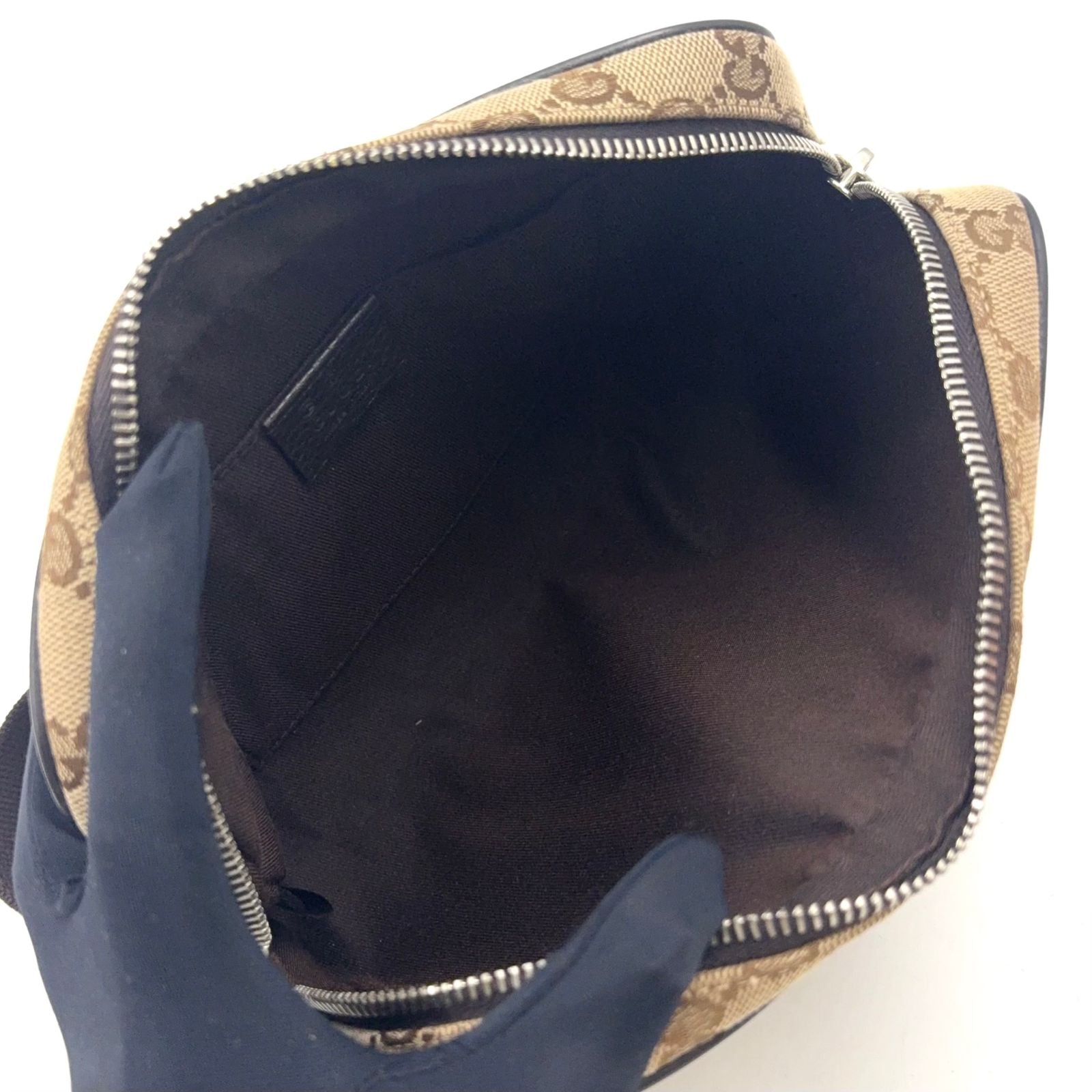 Gucci GG Canvas Leather Dark Brown Beige Belt Bag Silver — view 3