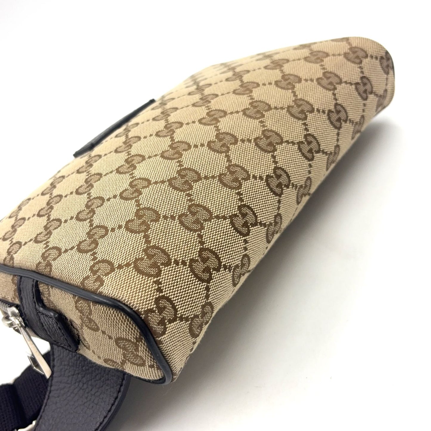 Gucci GG Canvas Leather Dark Brown Beige Belt Bag Silver — view 7