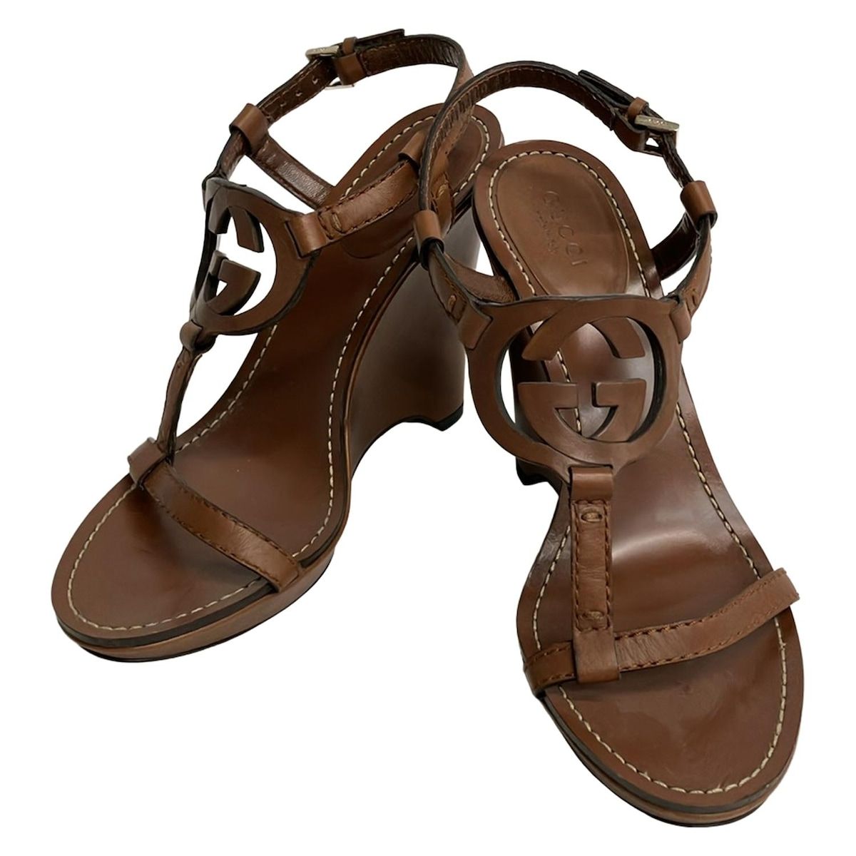 Gucci Sandals C Brown Interlocking G Wedge Sole Leather 35.5 — view 2