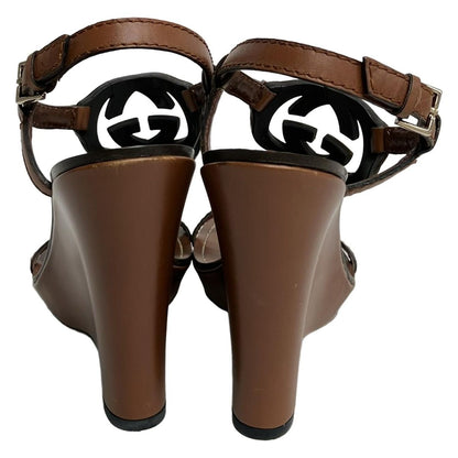 Gucci Sandals C Brown Interlocking G Wedge Sole Leather 35.5 — view 3