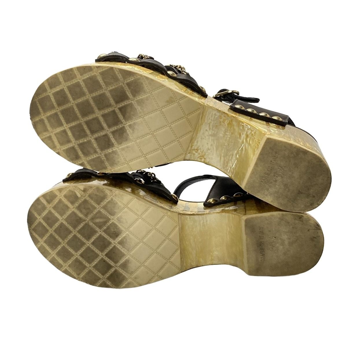 Chanel Sandals Gold Dark Brown Wedge Sole Leather 35.5 — view 4