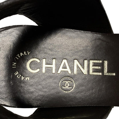 Chanel Sandals Gold Dark Brown Wedge Sole Leather 35.5 — view 5