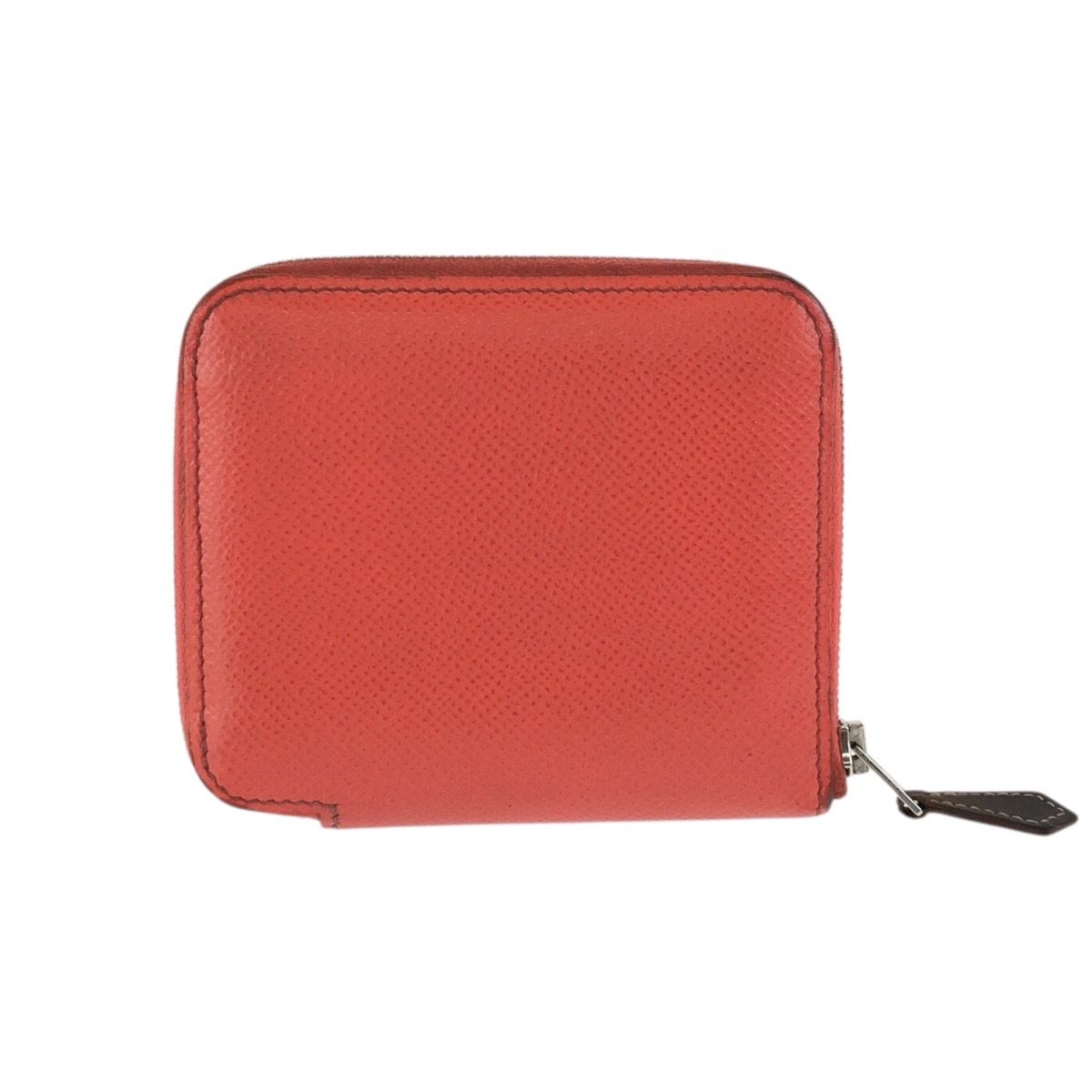Hermes Azap Compact Silk In Rose Jaipur Orange Veau Coin Purse