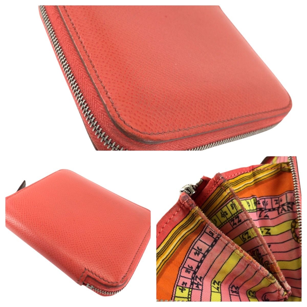 Hermes Azap Compact Silk In Rose Jaipur Orange Veau Coin Purse — view 7