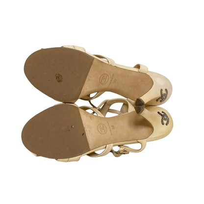 Chanel Sandals Beige CC Logo Leather 38 — view 4