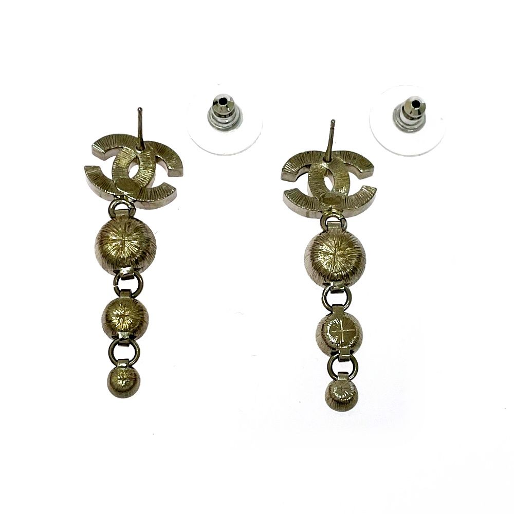 Chanel Rhinestone CC Logo Swing Earrings Silver — view 6