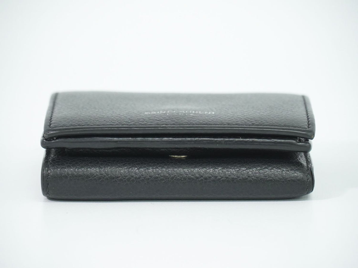 Saint Laurent Logo Trifold Wallet Compact Leather Black — view 3