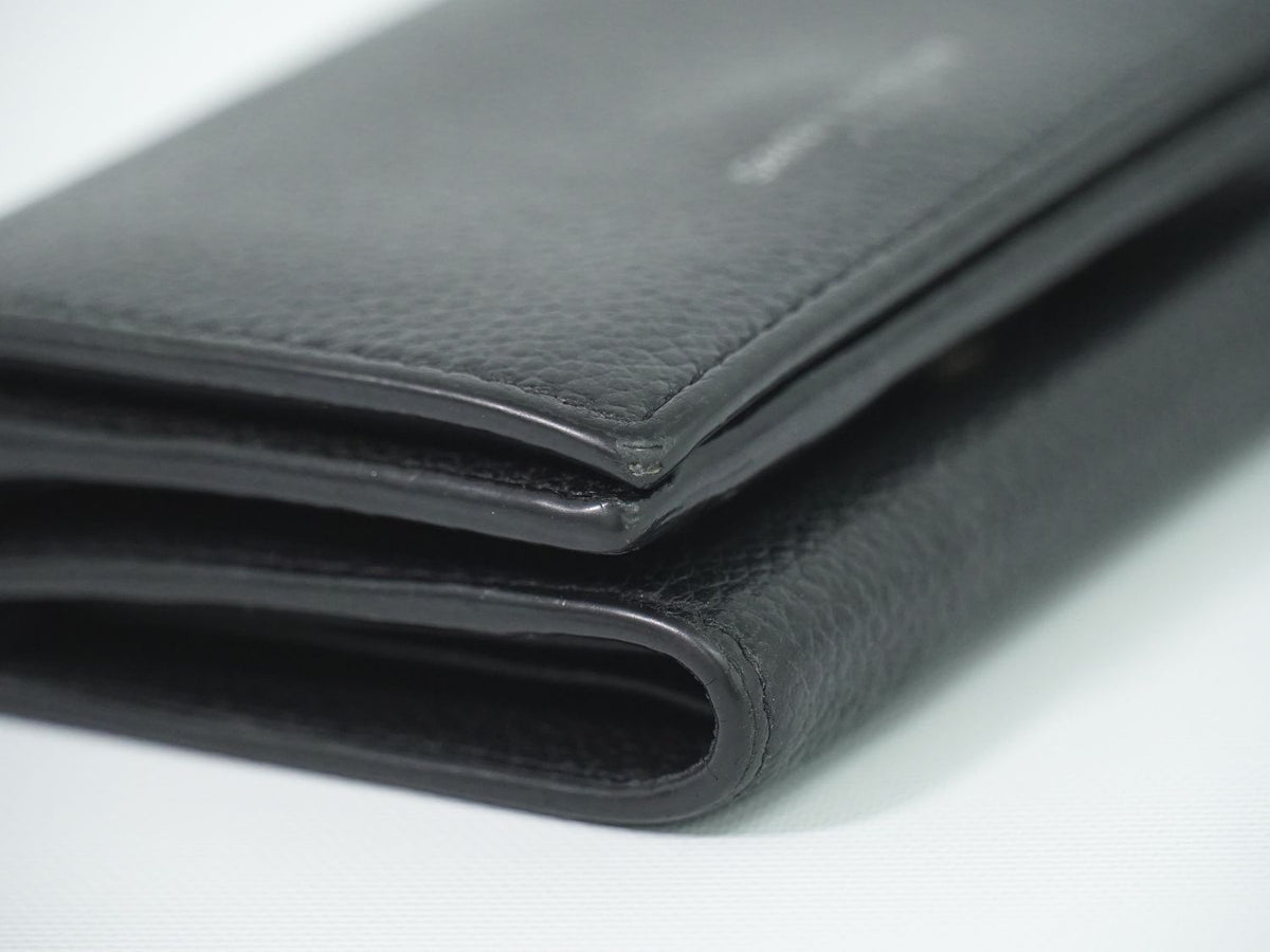 Saint Laurent Logo Trifold Wallet Compact Leather Black — view 6