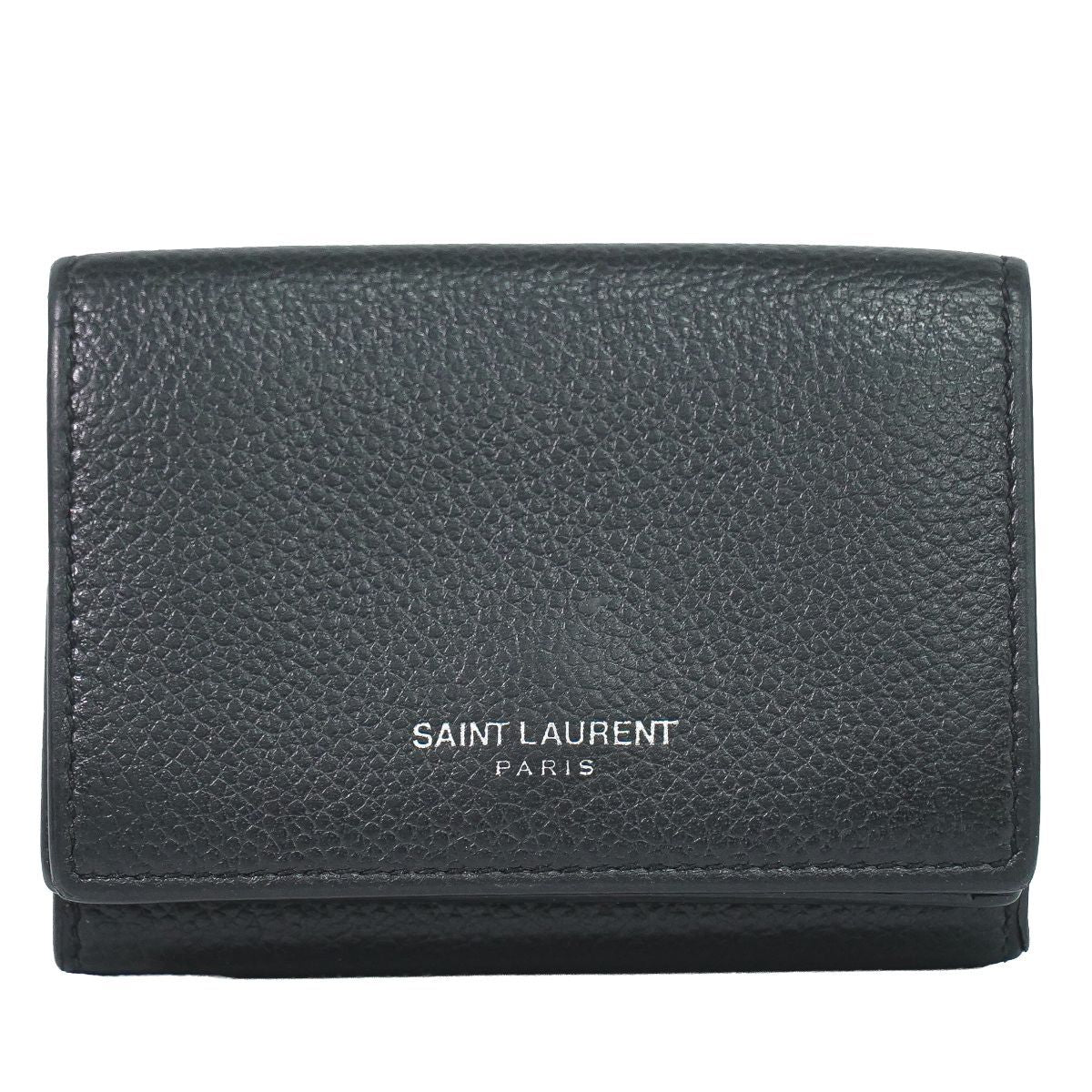 Saint Laurent Logo Trifold Wallet Compact Leather Black