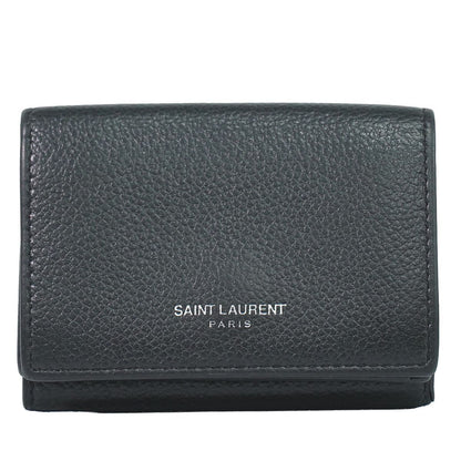 Saint Laurent Logo Trifold Wallet Compact Leather Black