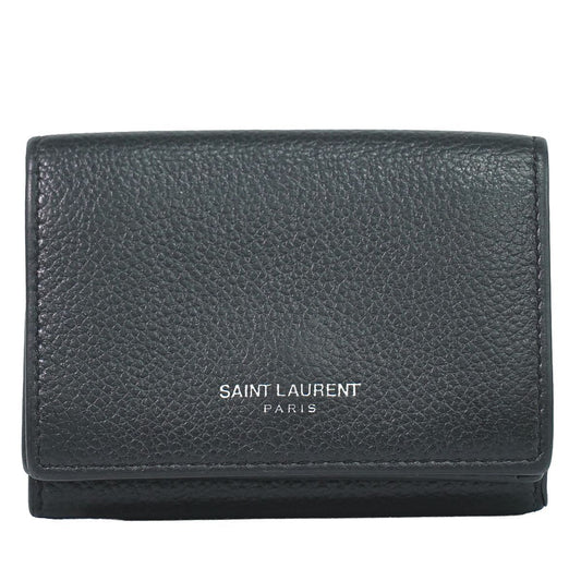 Saint Laurent Logo Trifold Wallet Compact Leather Black