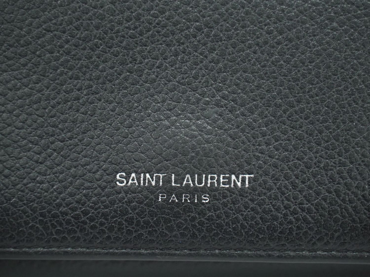 Saint Laurent Logo Trifold Wallet Compact Leather Black — view 7