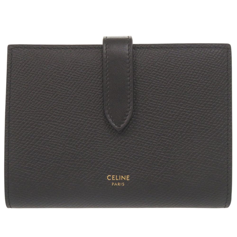 Celine Strap Wallet Leather Black Bifold