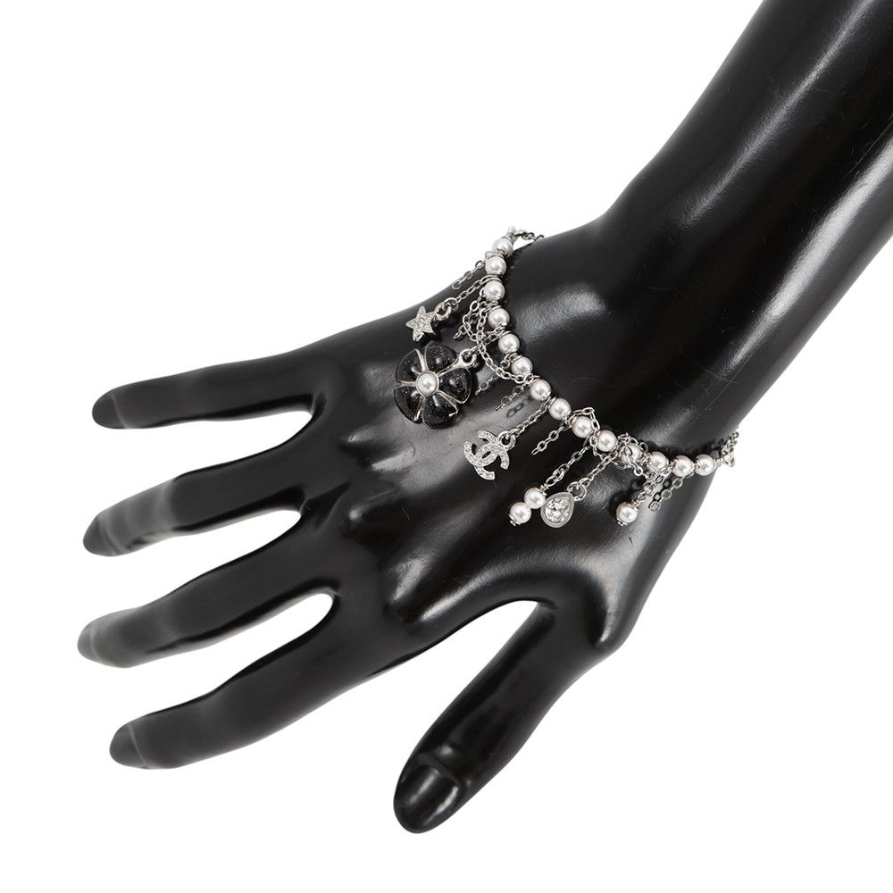 Chanel Bracelet CC Logo Charm Rhinestone Faux Pearl — view 4