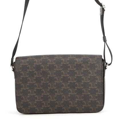 Celine Shoulder Bag Triomphe Flap Messenger Leather Black