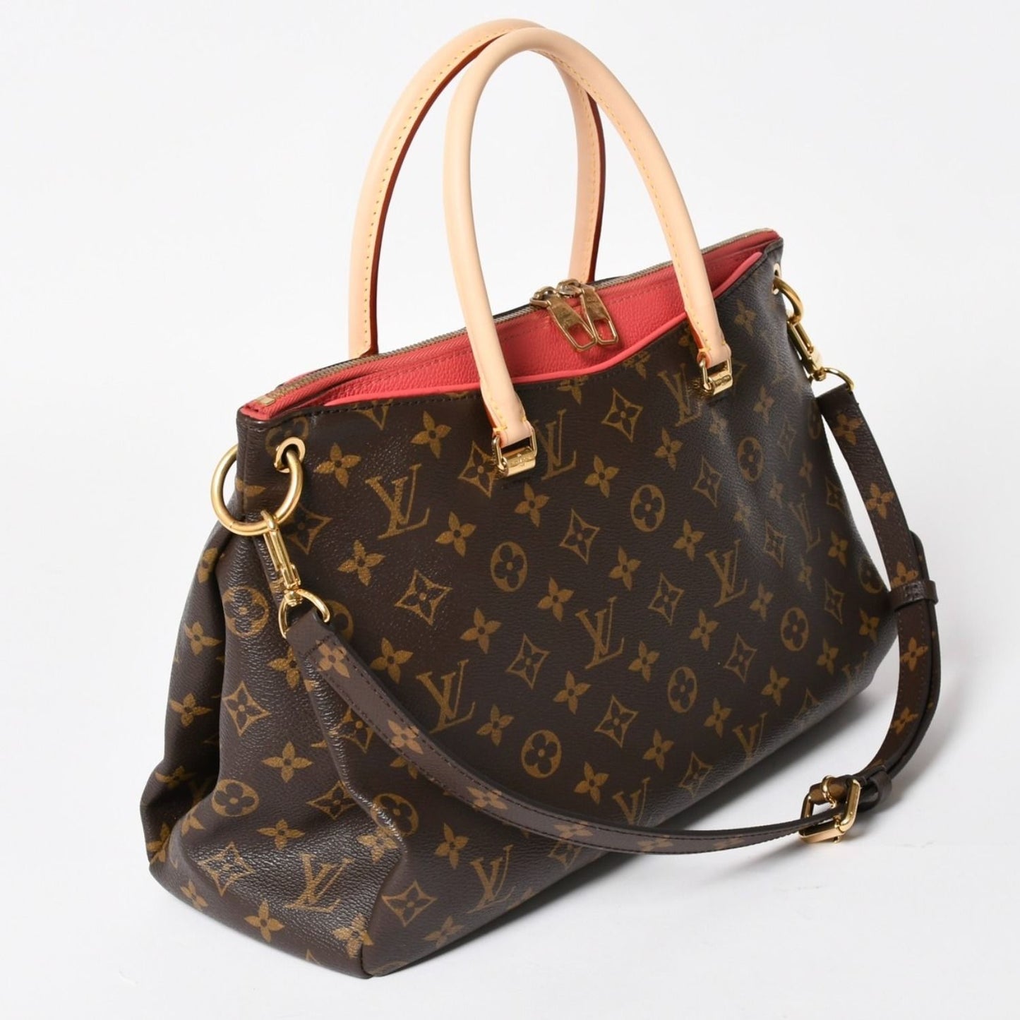 Louis Vuitton Pallas Monogram Canvas Vachetta Leather Shoulder Bag Brown Pink — view 3