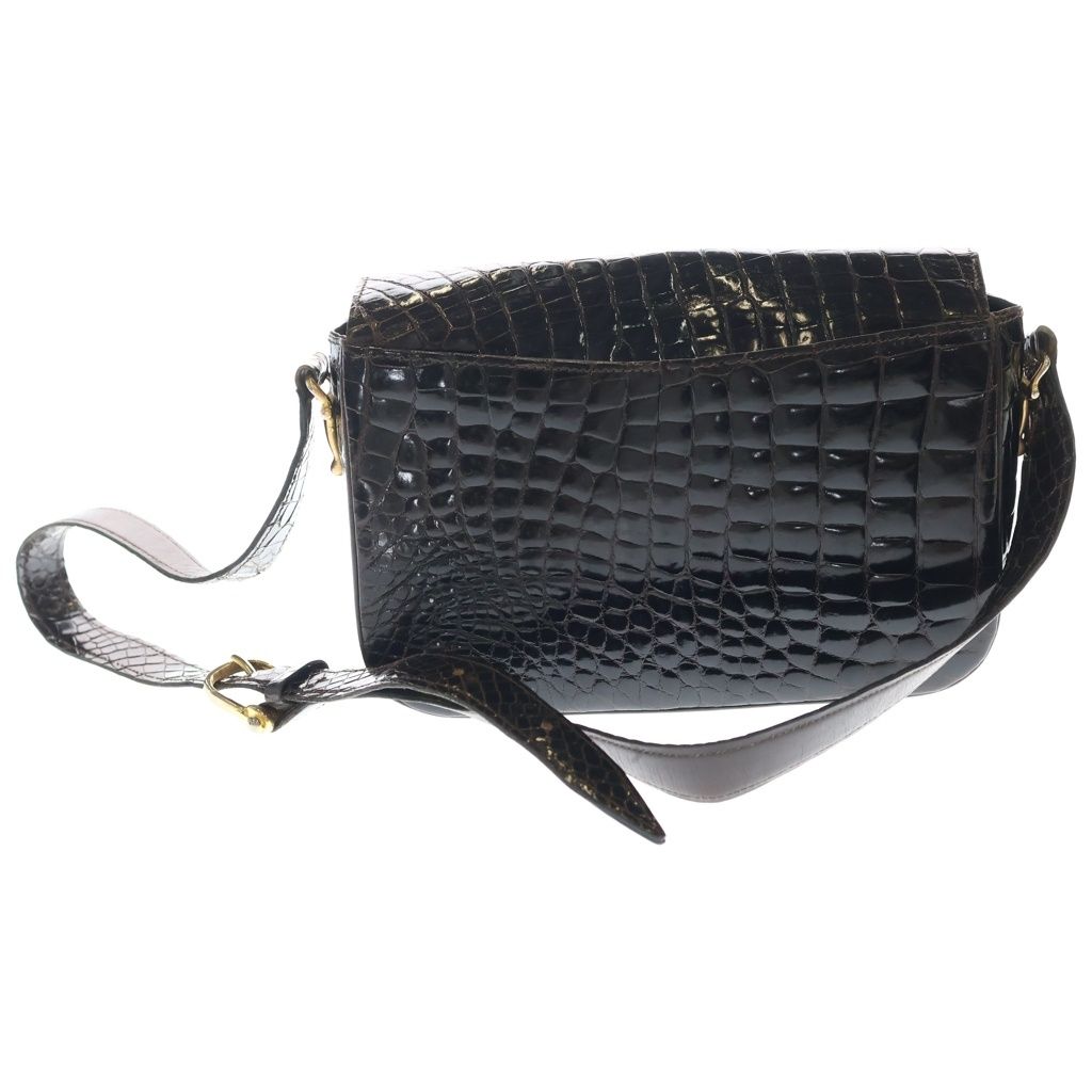 Celine Croco Gold Vintage Shoulder Bag Brown — view 2