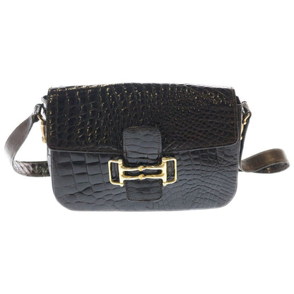 Celine Croco Gold Vintage Shoulder Bag Brown