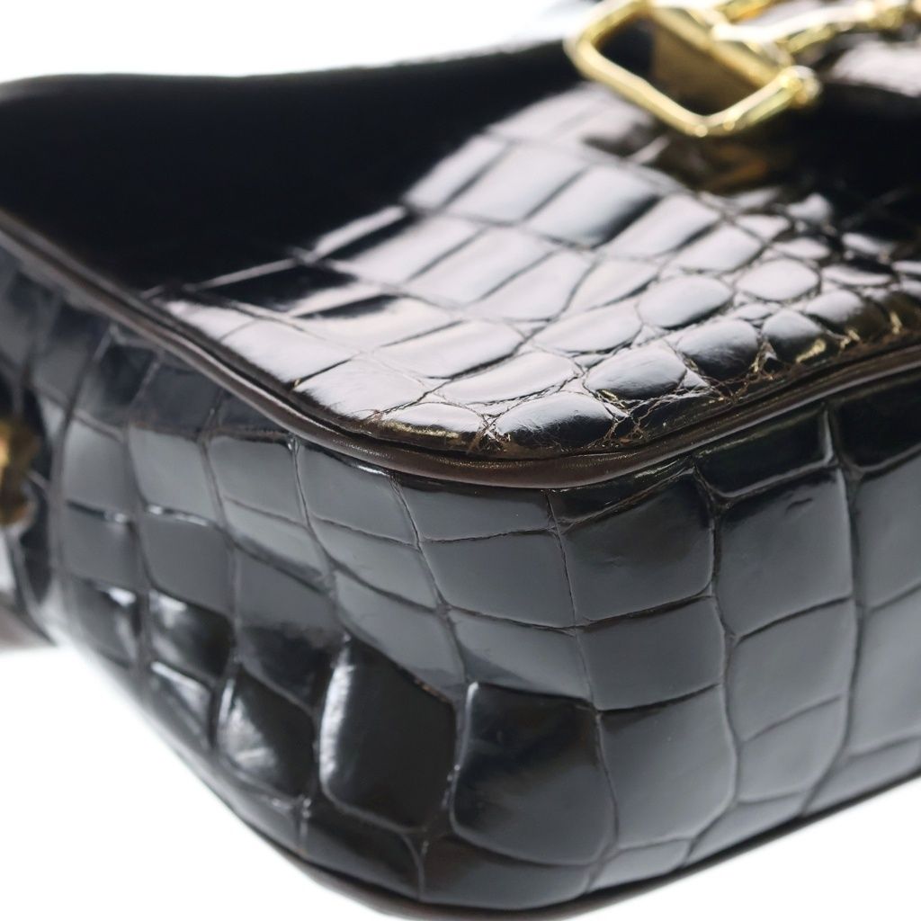 Celine Croco Gold Vintage Shoulder Bag Brown — view 5