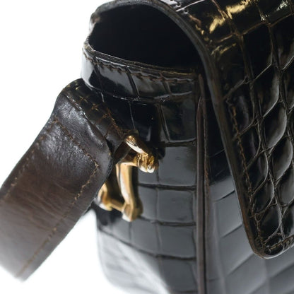 Celine Croco Gold Vintage Shoulder Bag Brown — view 7