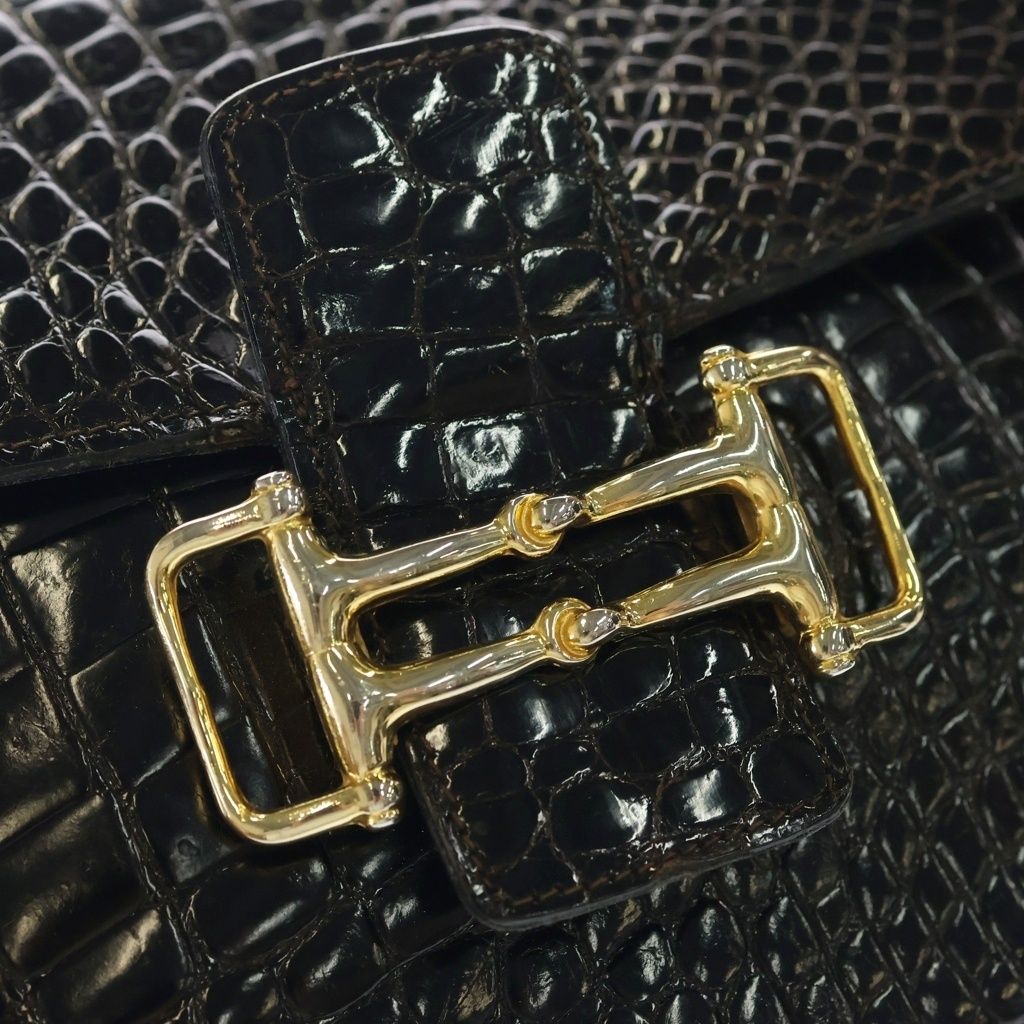 Celine Croco Gold Vintage Shoulder Bag Brown — view 6