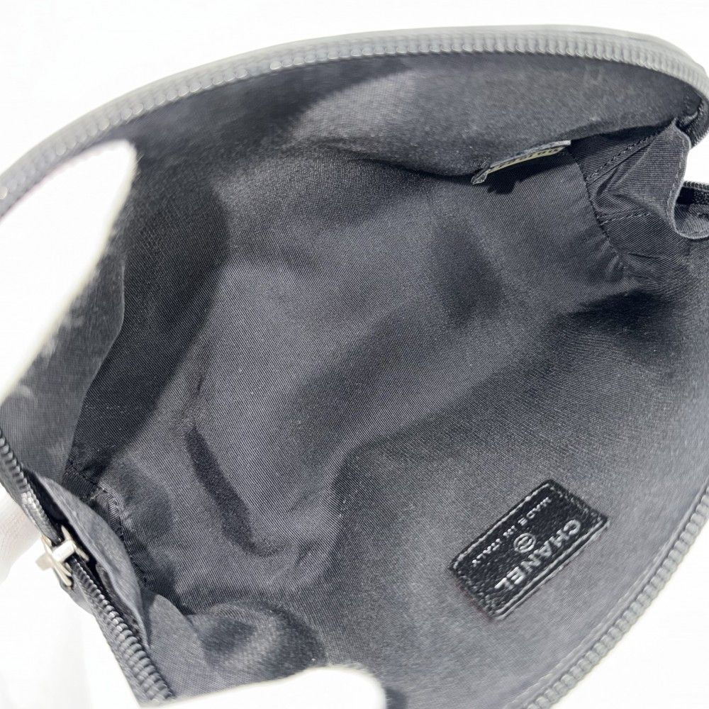 Chanel Pouch Camellia CC Logo Case Leather Black Silver — view 4