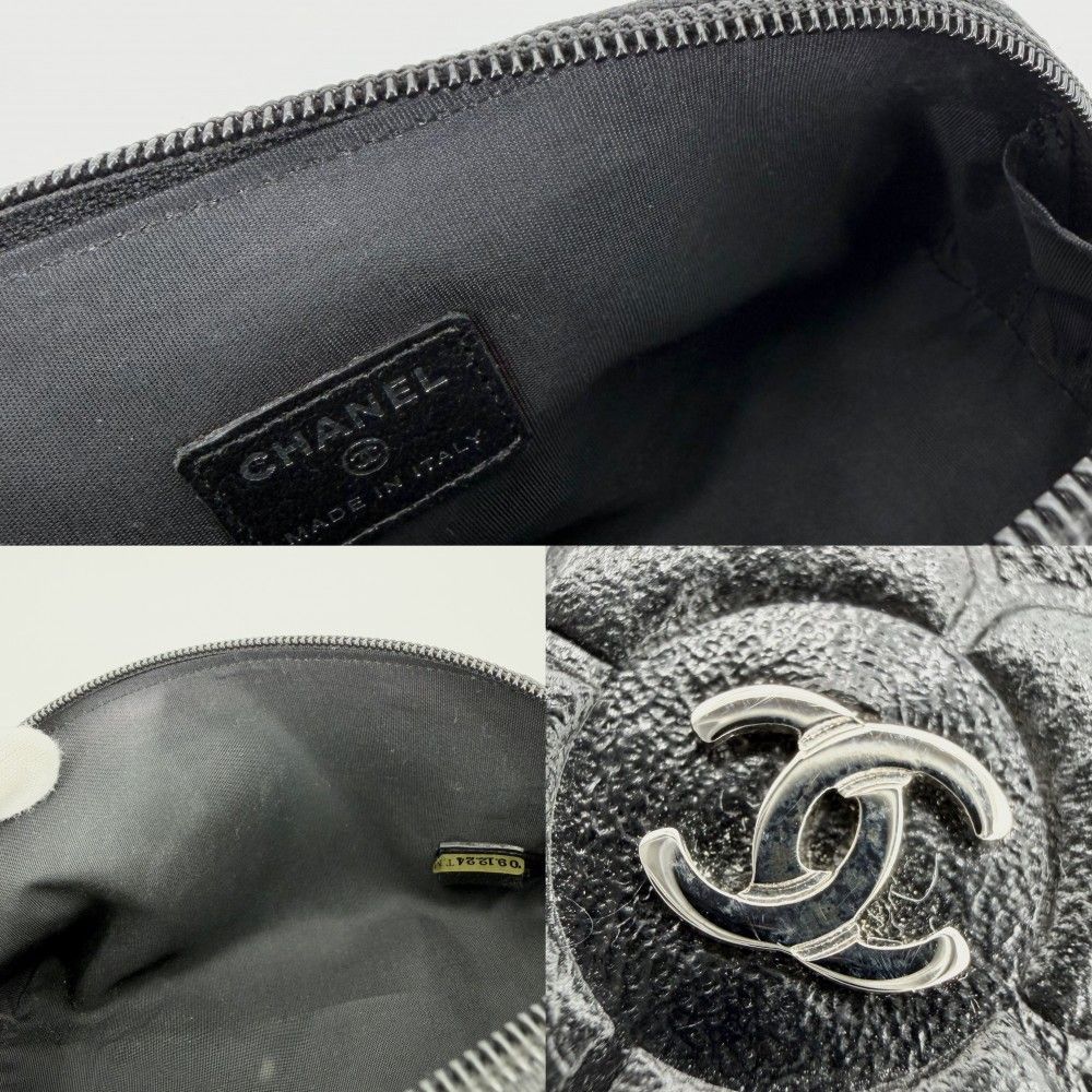 Chanel Pouch Camellia CC Logo Case Leather Black Silver — view 6