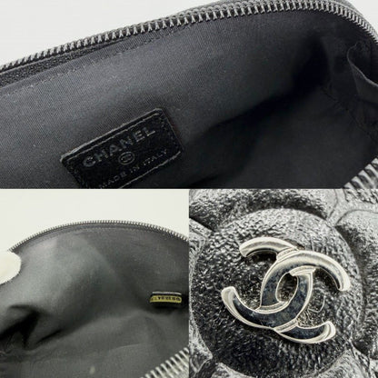 Chanel Pouch Camellia CC Logo Case Leather Black Silver — view 6