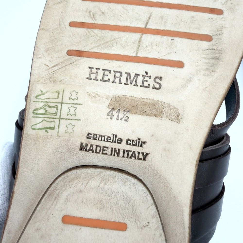 Hermes Sandals Flat Shoes Leather Brown Gold Spring Summer 41.5 — view 3