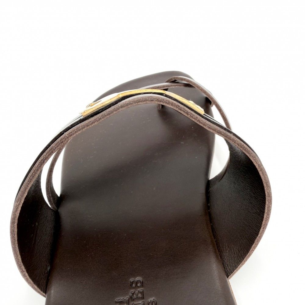 Hermes Sandals Flat Shoes Leather Brown Gold Spring Summer 41.5 — view 4