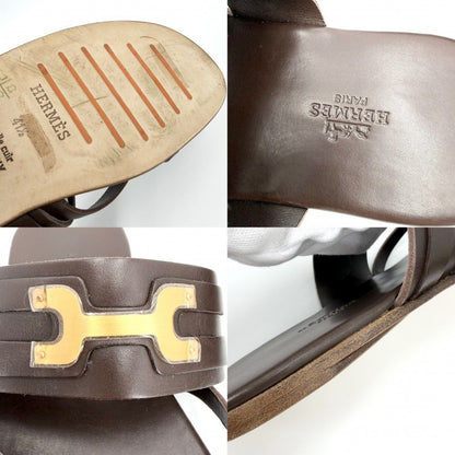 Hermes Sandals Flat Shoes Leather Brown Gold Spring Summer 41.5 — view 5