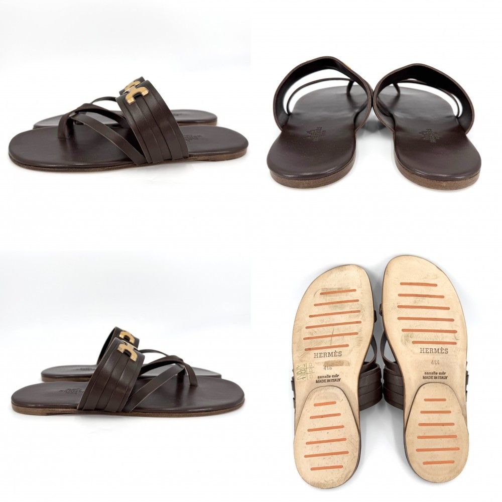 Hermes Sandals Flat Shoes Leather Brown Gold Spring Summer 41.5 — view 2