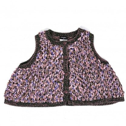 Chanel Set Vest Top Jacket Skirt 34 36 Knit Pink Green Cotton Silk — view 2