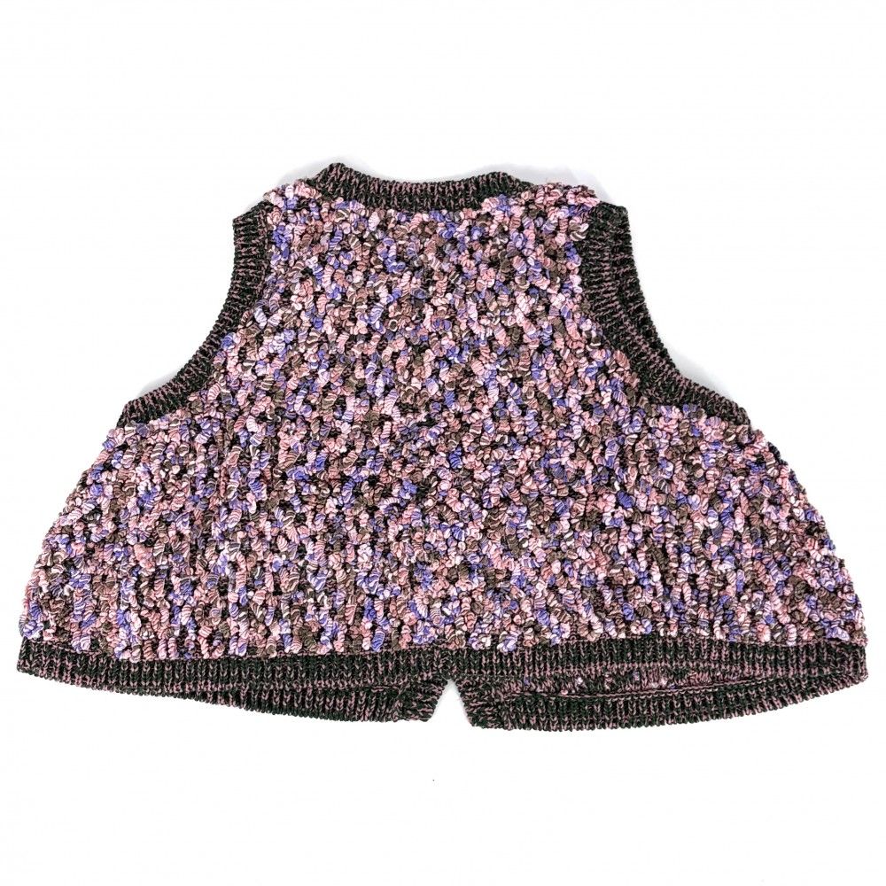 Chanel Set Vest Top Jacket Skirt 34 36 Knit Pink Green Cotton Silk — view 3