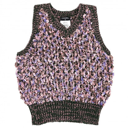 Chanel Set Vest Top Jacket Skirt 34 36 Knit Pink Green Cotton Silk — view 4