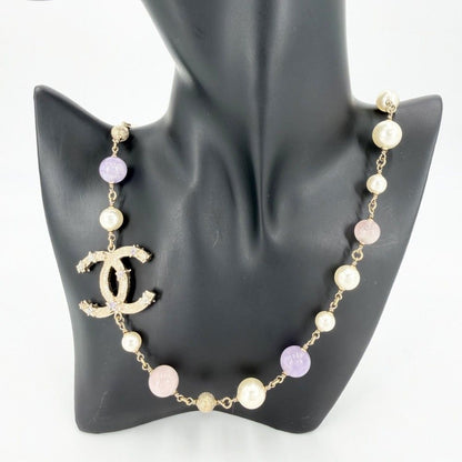 Chanel Necklace Star CC Logo Long Faux Pearl Rhinestone Gold Multicolor — view 2