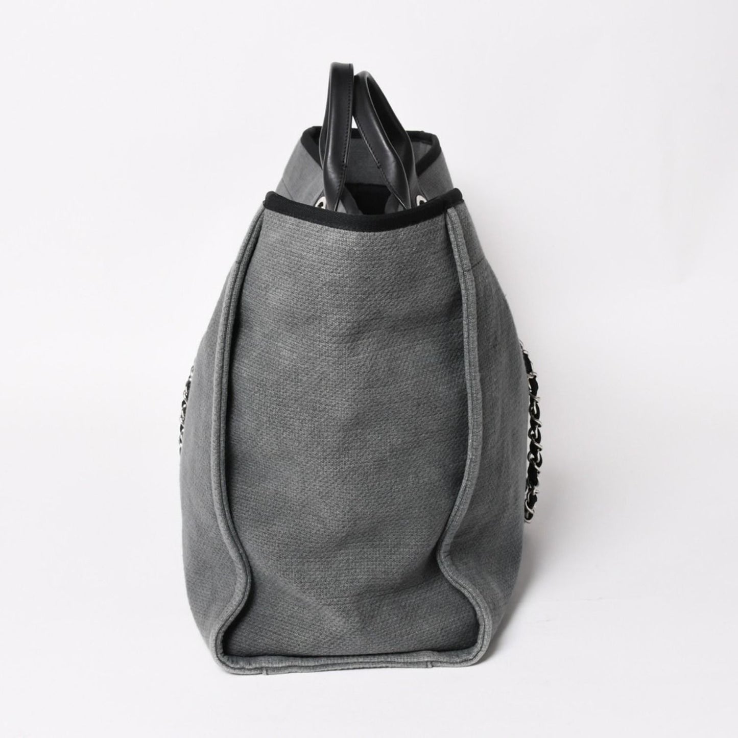 Chanel Deauville TGM Bag CC Logo Canvas Leather Gray — view 4