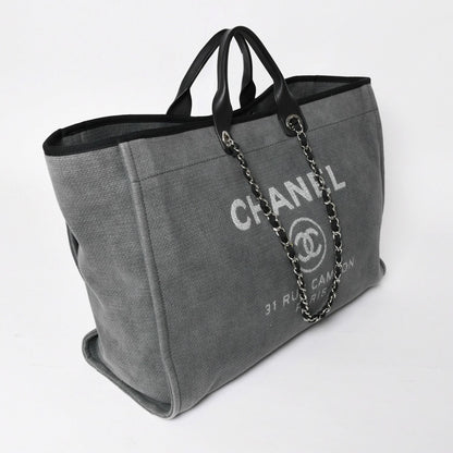 Chanel Deauville TGM Bag CC Logo Canvas Leather Gray — view 3