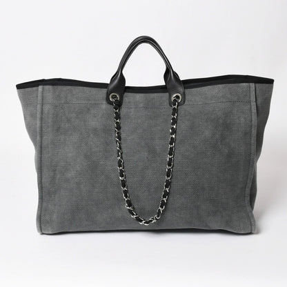 Chanel Deauville TGM Bag CC Logo Canvas Leather Gray — view 2