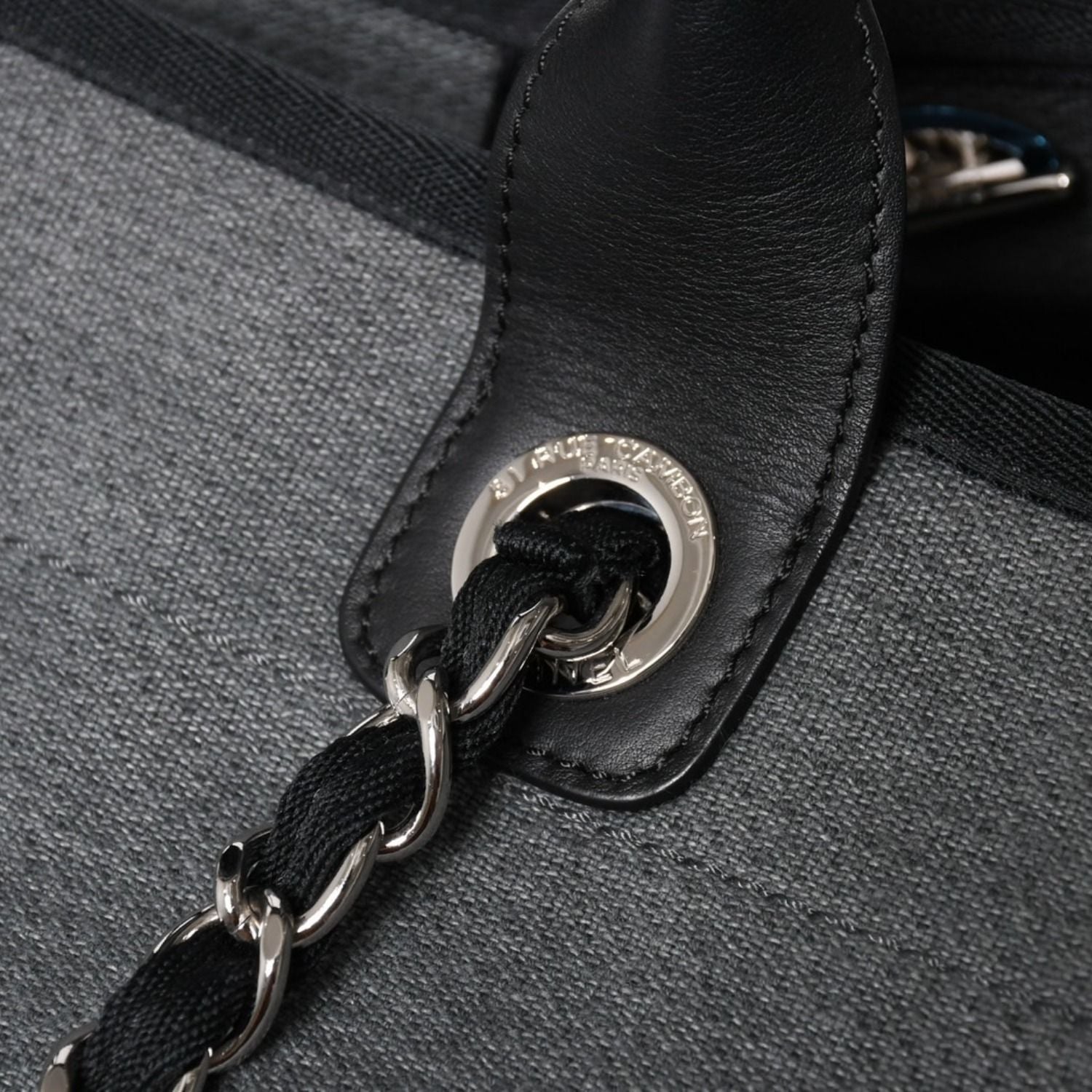 Chanel Deauville TGM Bag CC Logo Canvas Leather Gray — view 5