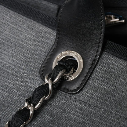 Chanel Deauville TGM Bag CC Logo Canvas Leather Gray — view 5